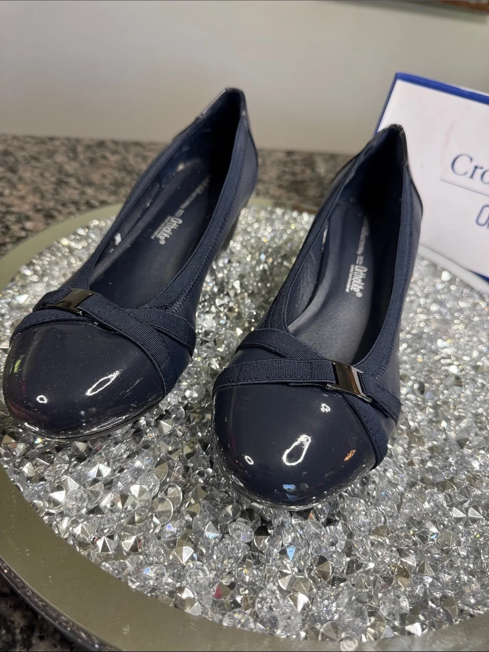 croft & barrow ortholite Navy Patent Wedge with cross cross AccentNEW 9